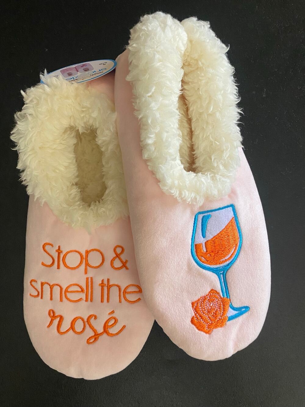 Snoozies Simply Pairables Slippers Stop & Smell the Rosé Women's S 5/6 NWT
